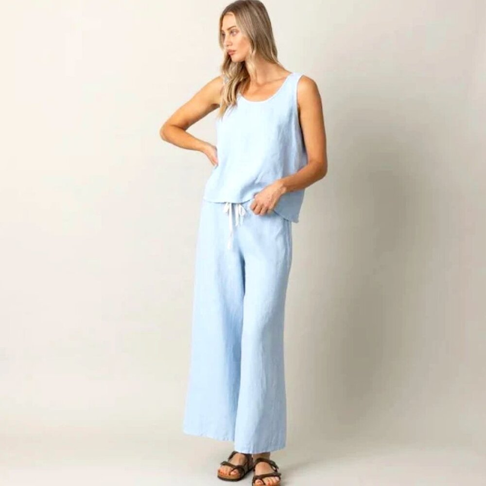 PJ Harlow Baby Blue 100% Linen Bo Tank  Top (Top only) NWT Made in USA